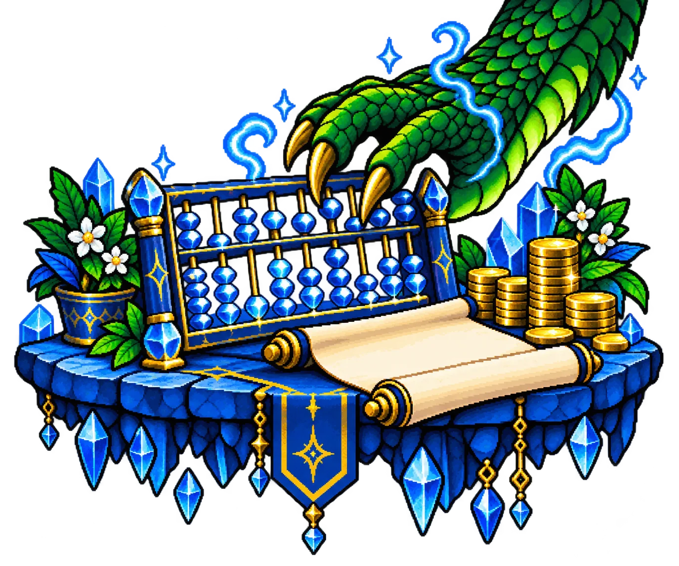 Pixel-art dragon using a crystal abacus