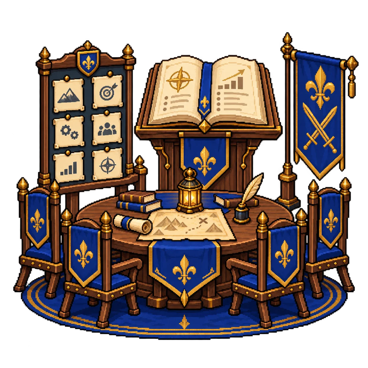 Pixel-art course library and community table