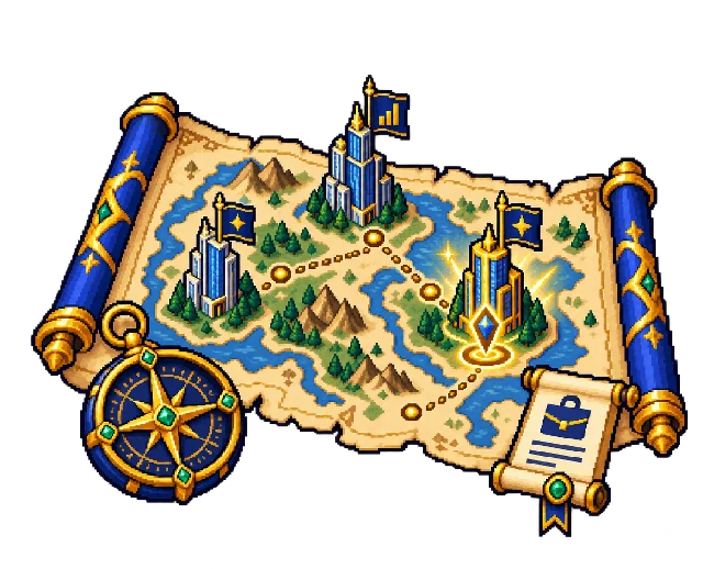 Pixel-art map of target companies